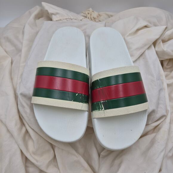 Gucci Other - GUCCI Pursuit Stripes White Pool Slides 27 Gucci Web Mens Size US 8